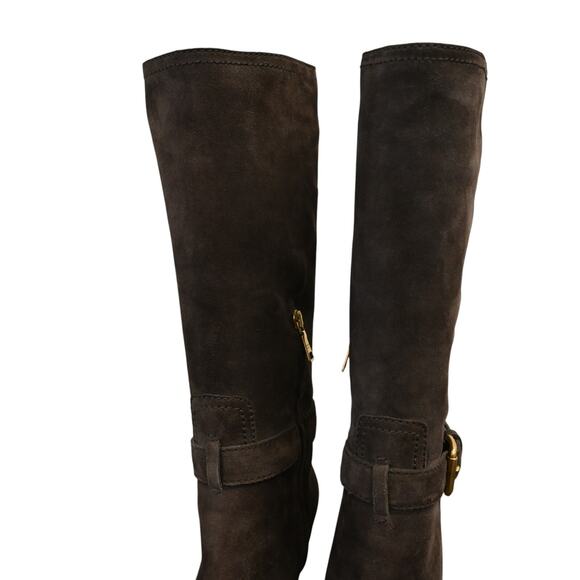 Prada Boots Women's Brown Size 38 Suede Round Toe Block Heel Mid Calf - Picture 13 of 13